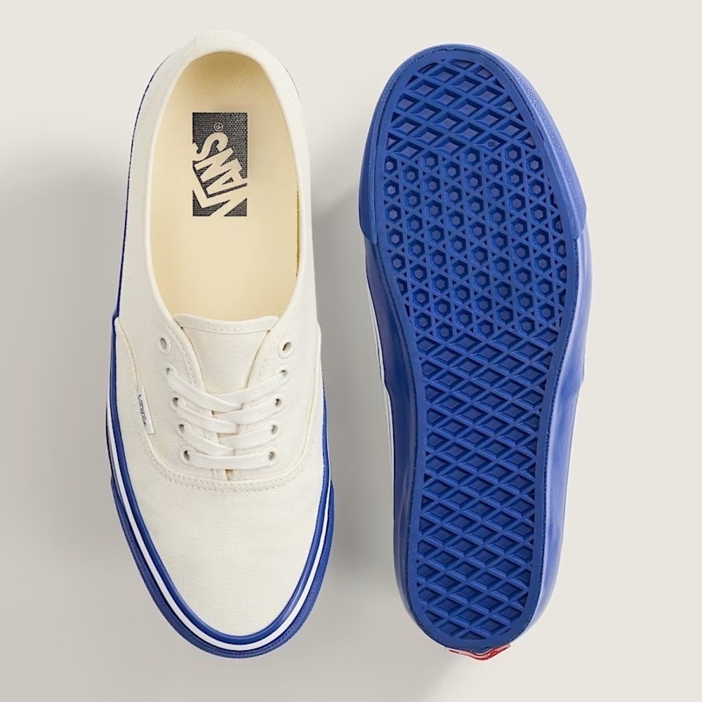 Vans Premium Authentic 44 LX Duck Canvas Shoe Men 10 Ivory Blue Low Top Cushion - Picture 2 of 9